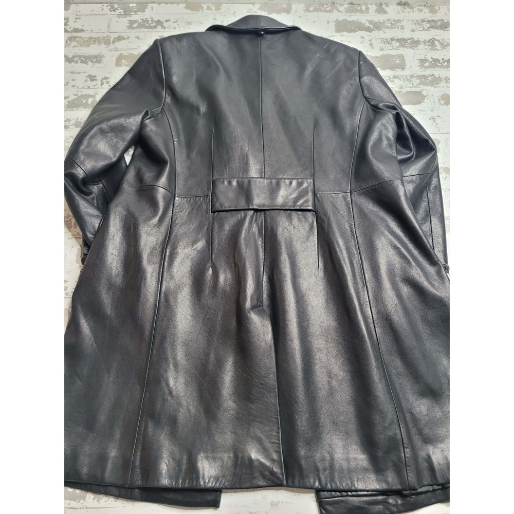 AK Anne Klein Women's Lambskin Black Leather Jacket Long Large Ultra-Soft - Picture 2 of 7